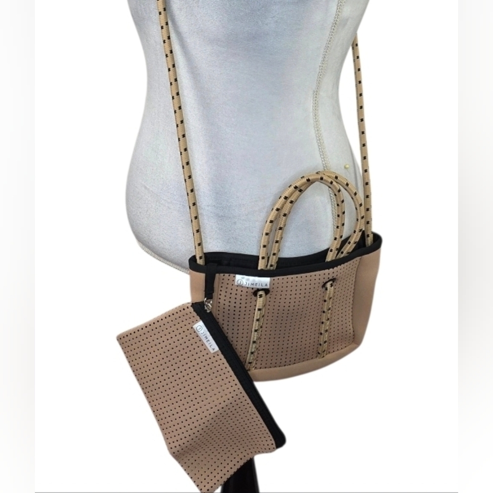 Anthropologie Jimeila Tan & Black Neoprene Everyday Crossbody Tote